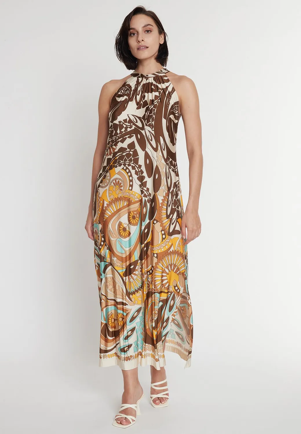 Ana Alcazar Pikane abito maxi halter fantasia terra