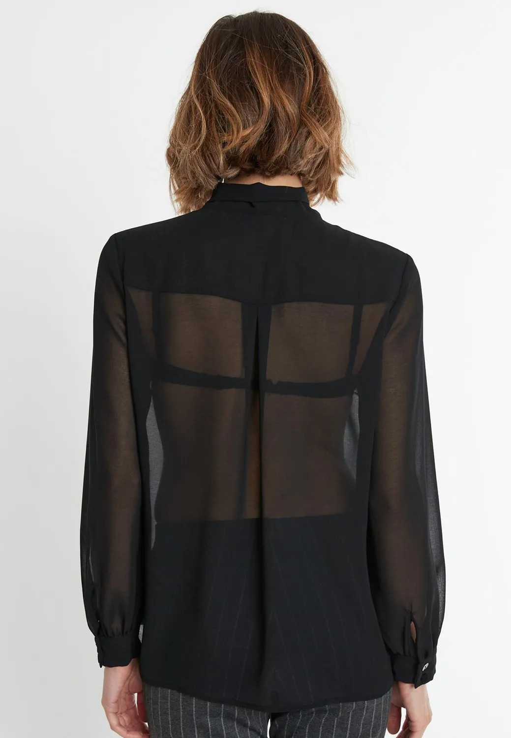 Ana Alcazar Swana blusa chiffon nera con fiocco