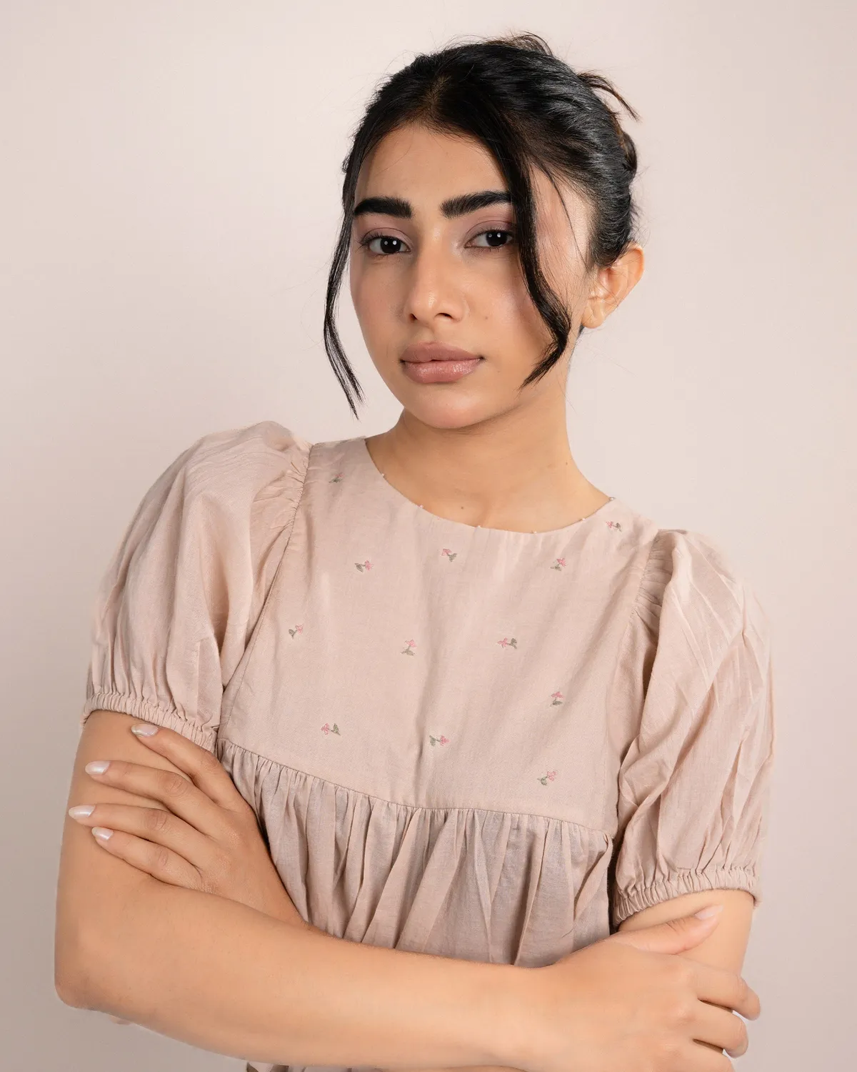 Our Dve Lily Top rosa flamingo cotone mezze maniche