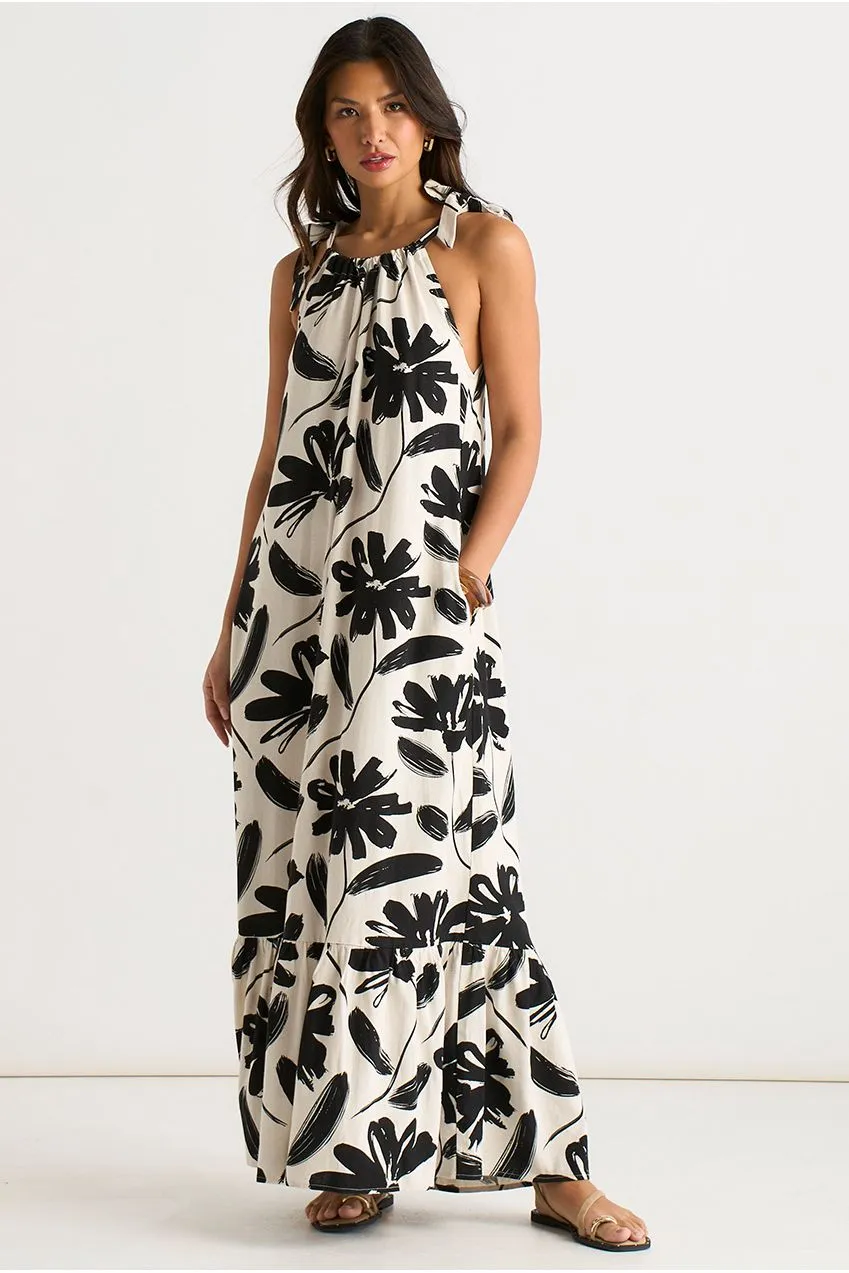 Gini London Mono Stencil abito trapezio lino stampa mono