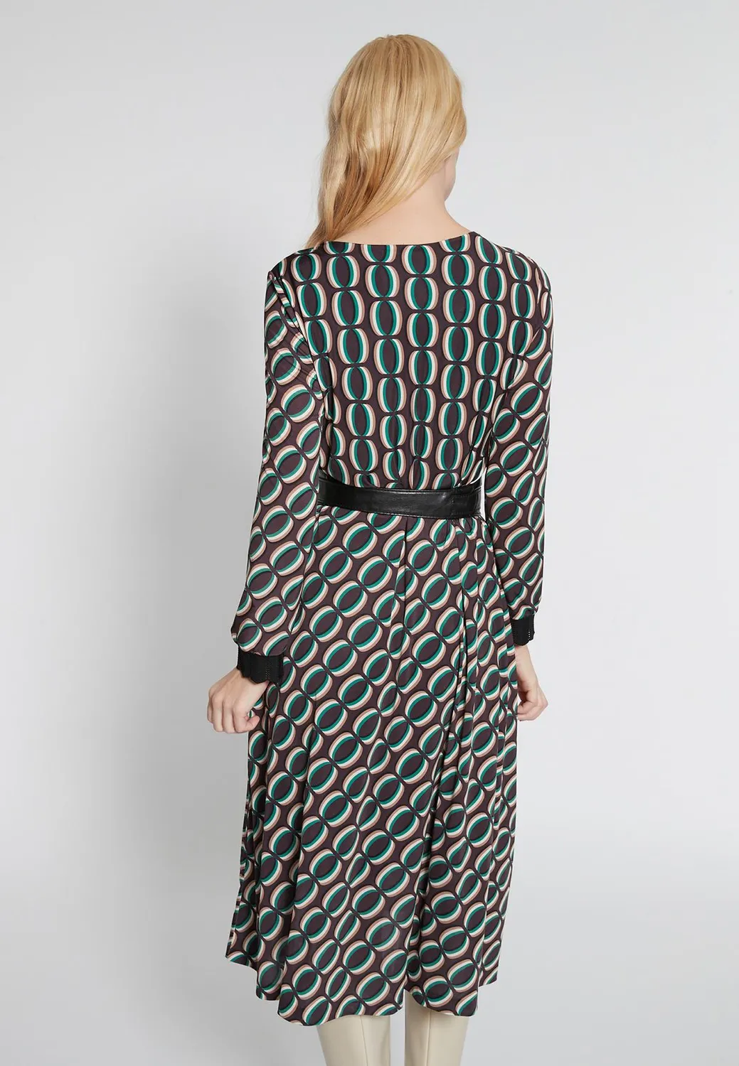 Ana Alcazar Hiosa vestito midi fantasia collo ampio