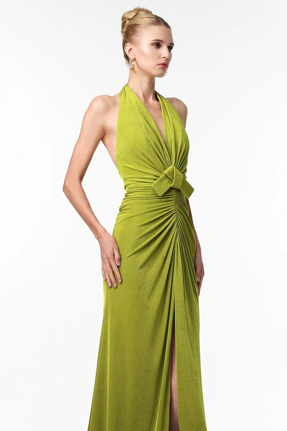 Bella Barnett Jalila abito maxi verde scollo V spacco