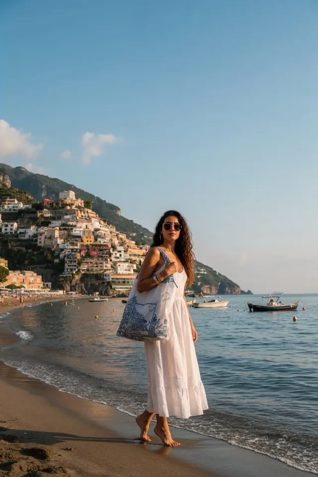 Antica Sartoria FW126 sacca a spalla donna positano blu