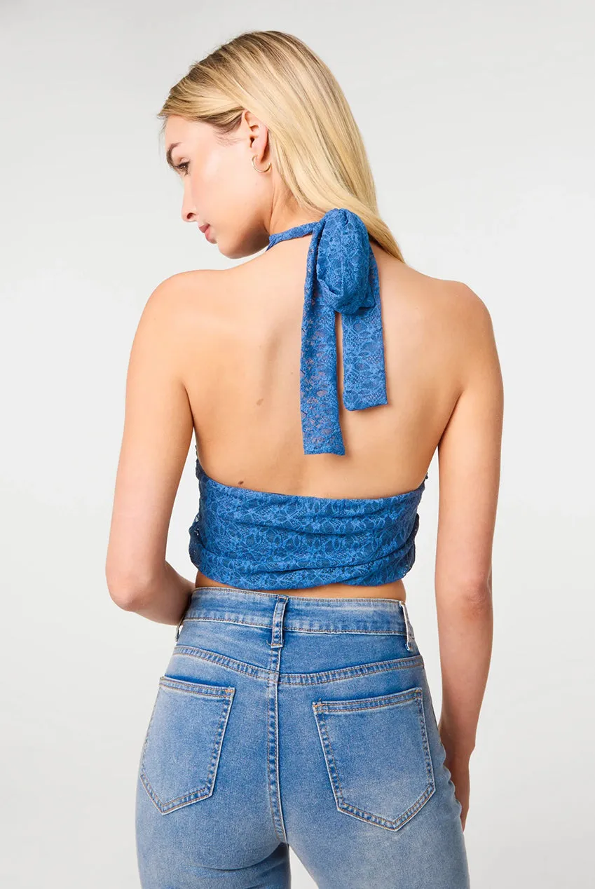 Pink Vanilla Lace Halter Neck top pizzo blu jeans