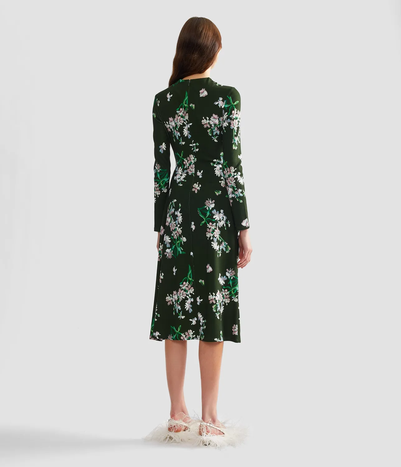 Erdem Floral Ponte Long Sleeve Midi Dress abito midi verde
