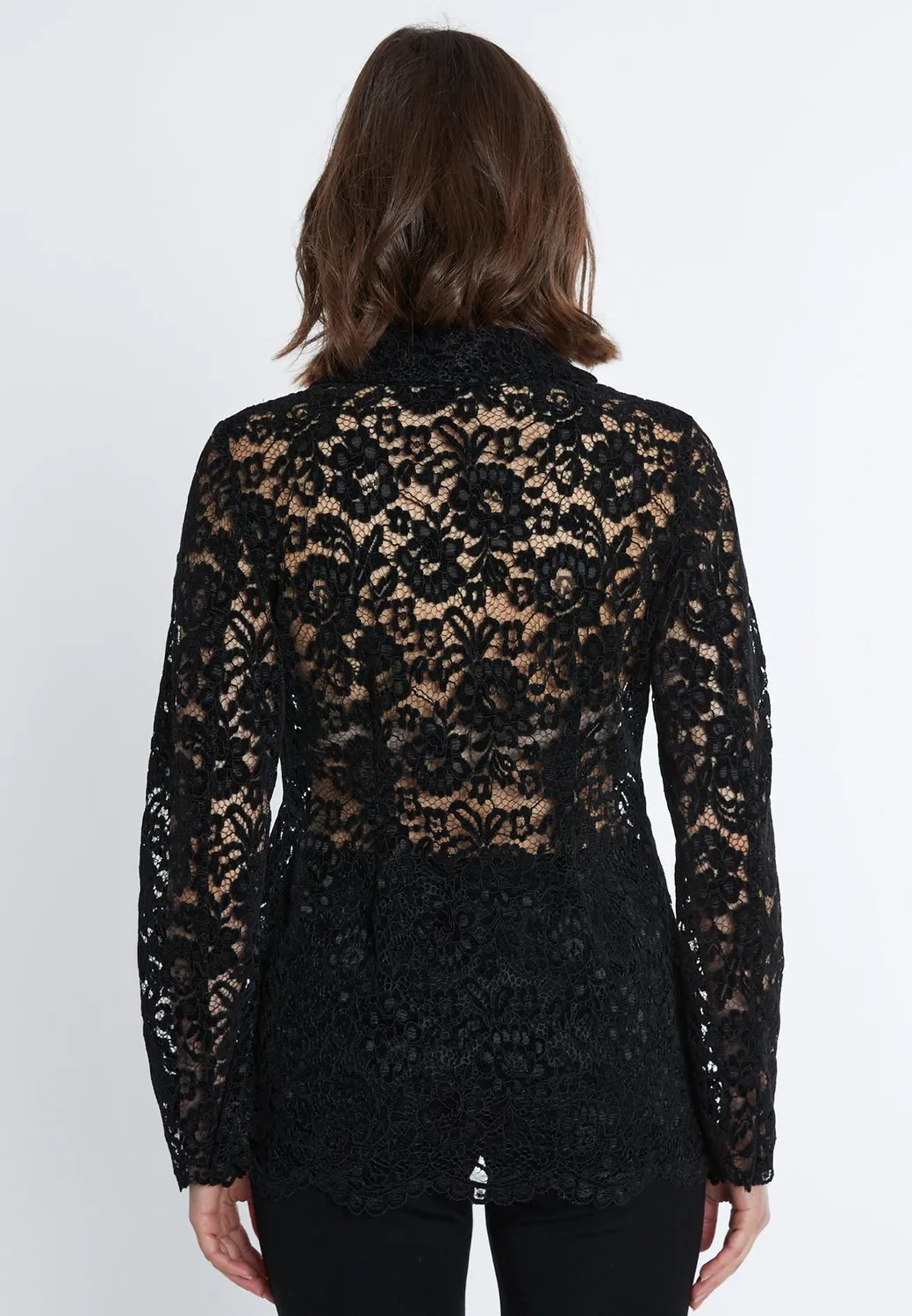 Ana Alcazar Saha blazer pizzo nero bottoni perla
