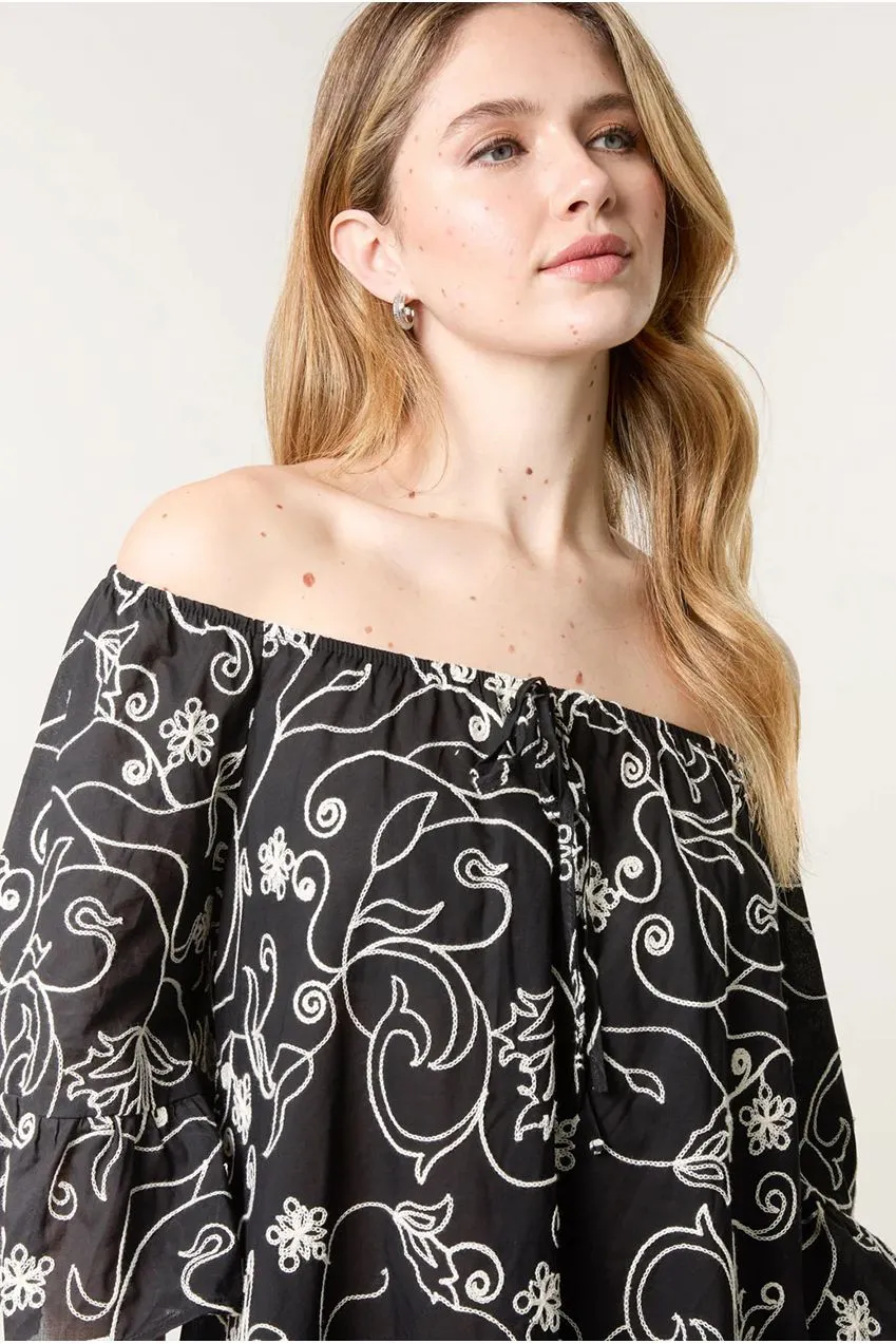 Blue Vanilla Embroidered Smock abito mini nero S/M cotone