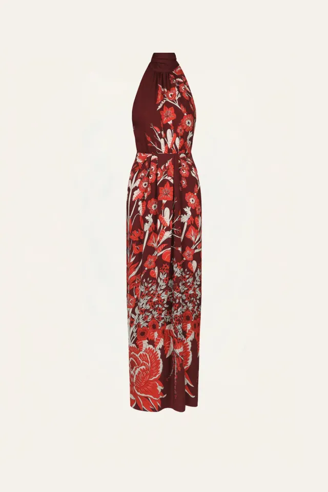Johanna Ortiz Sacred Currents abito maxi vino crepe