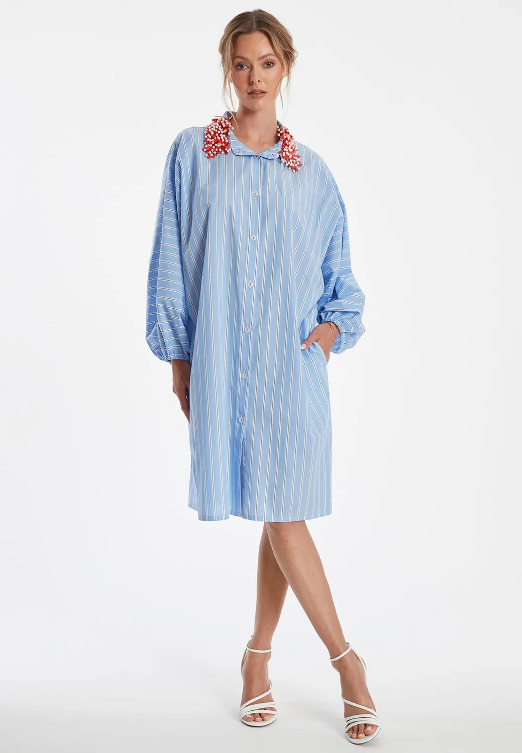Ana Alcazar Zava abito camicia a righe azzurro