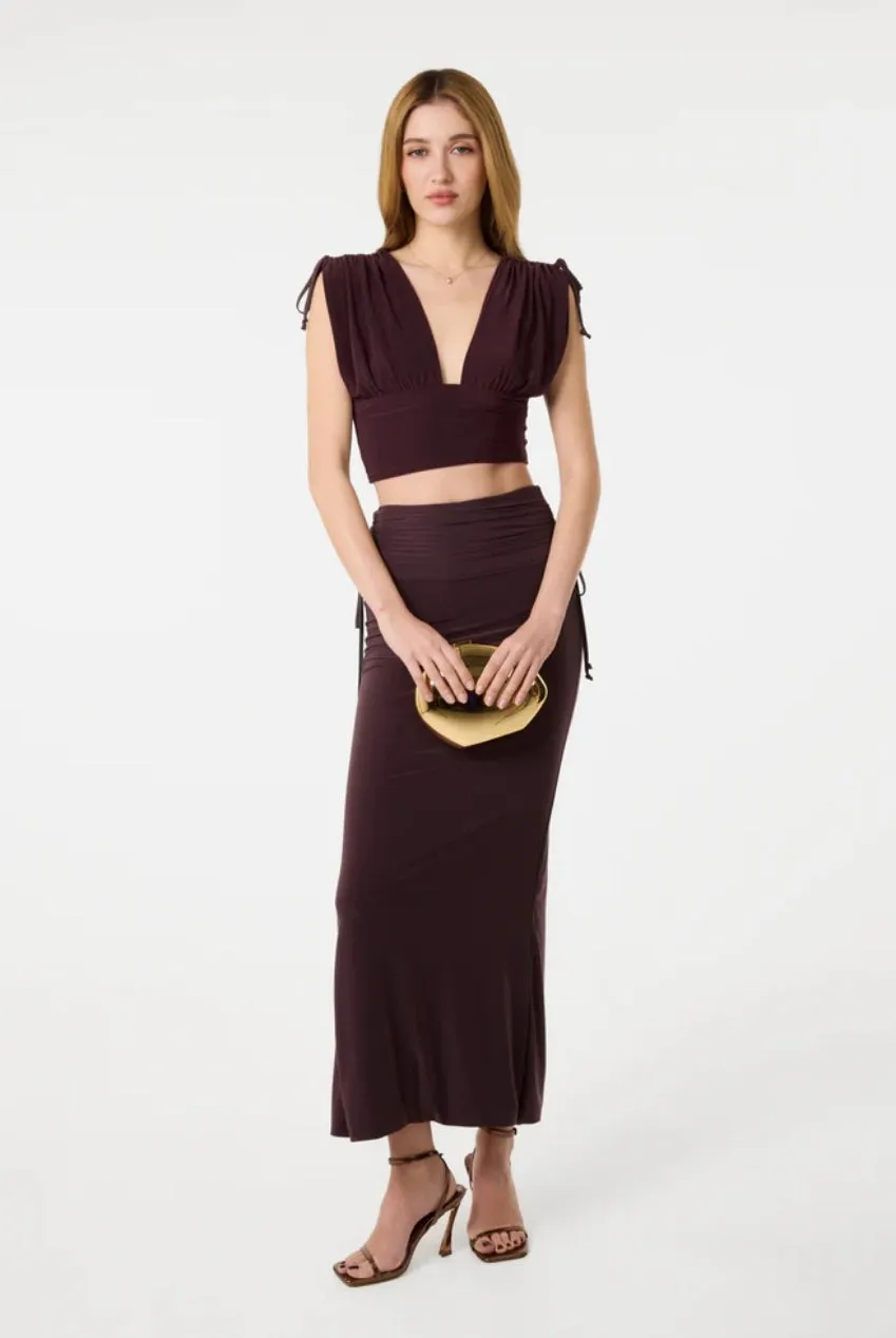 Pink Vanilla Ruched Shoulder top crop cioccolato monospalla