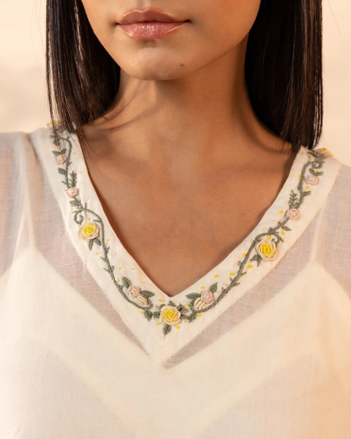 Our Dve Lemon Drop caftano beige cotone con pantaloni taglia unica