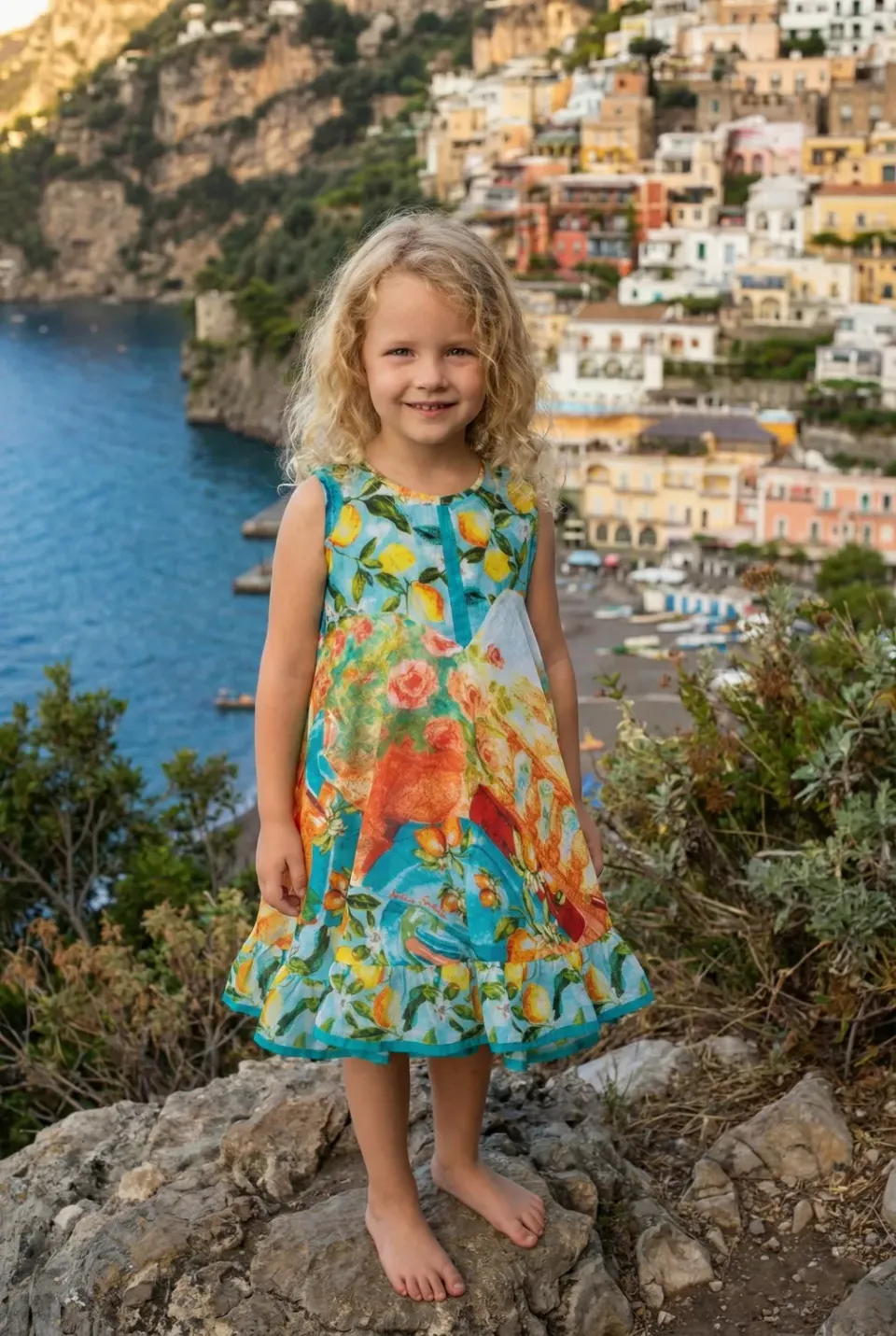 Antica Sartoria FC120 abito bimba smanicato turchese cotone
