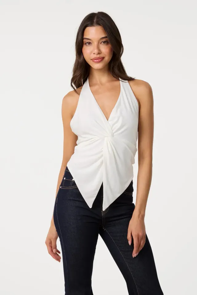 Goddiva Pink Vanilla Ring Back Slinky Top avorio S/M halter