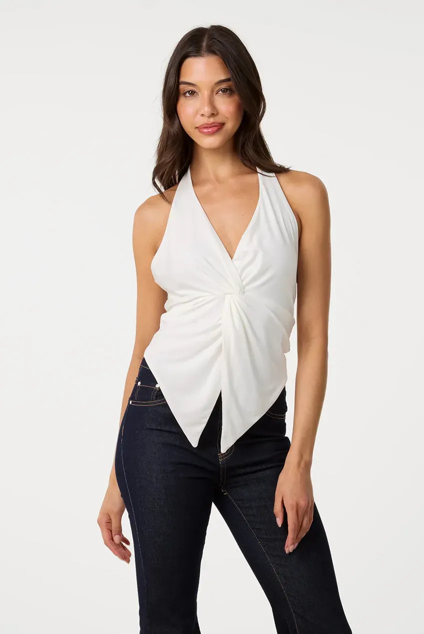 Goddiva Pink Vanilla Ring Back Slinky Top avorio S/M halter