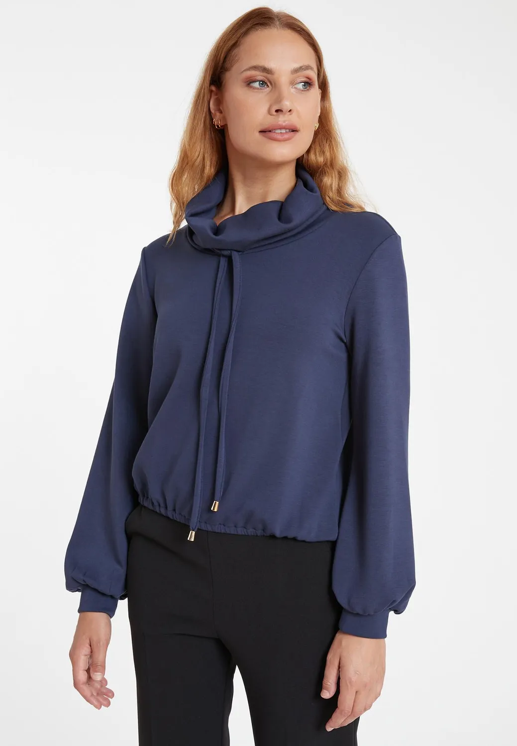 Ana Alcazar Selmy top collo alto blu jersey
