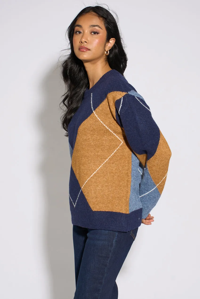 Gini London Argyle maglione blu navy maniche lunghe