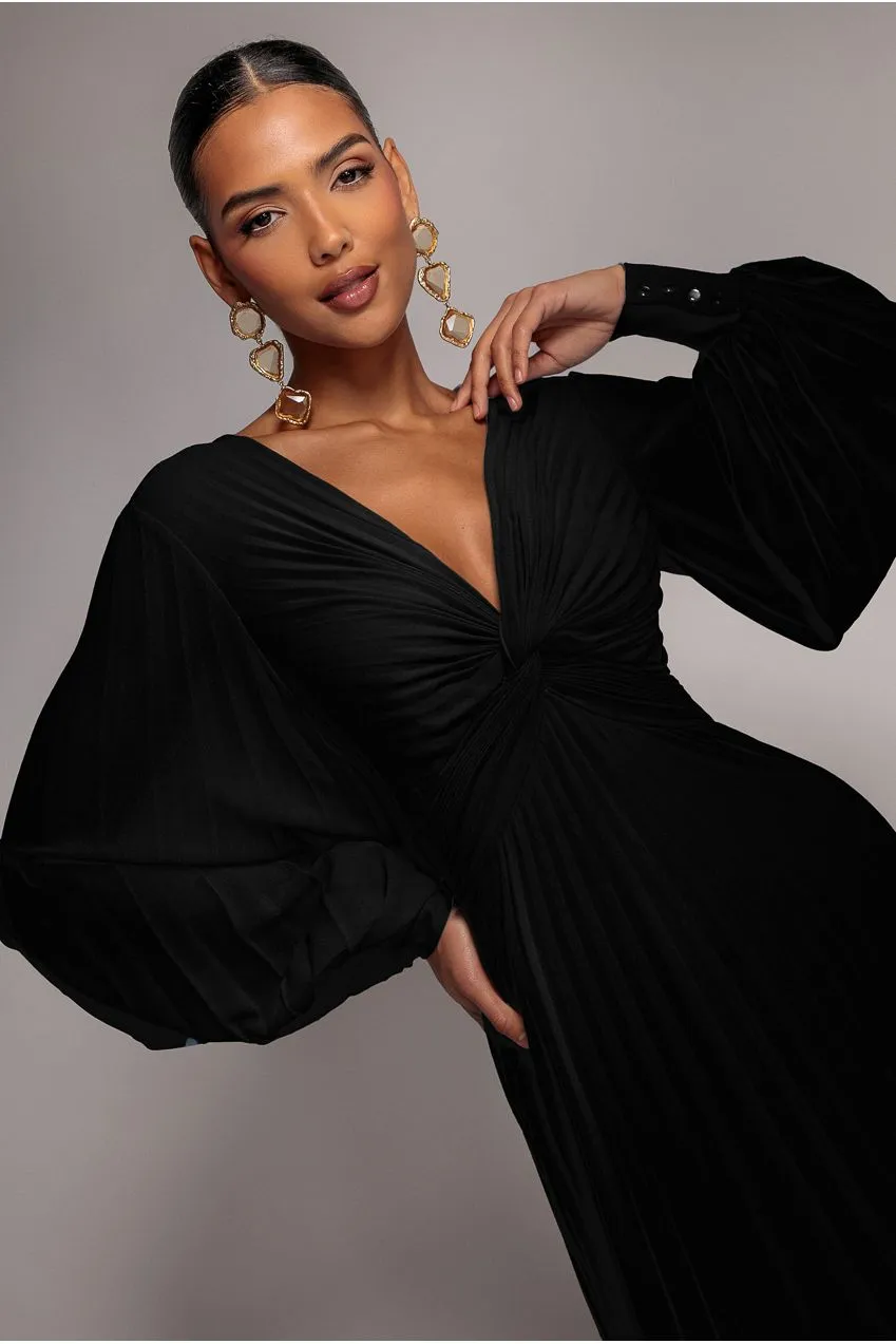 Goddiva Fully Pleated Chiffon abito maxi nero plissé