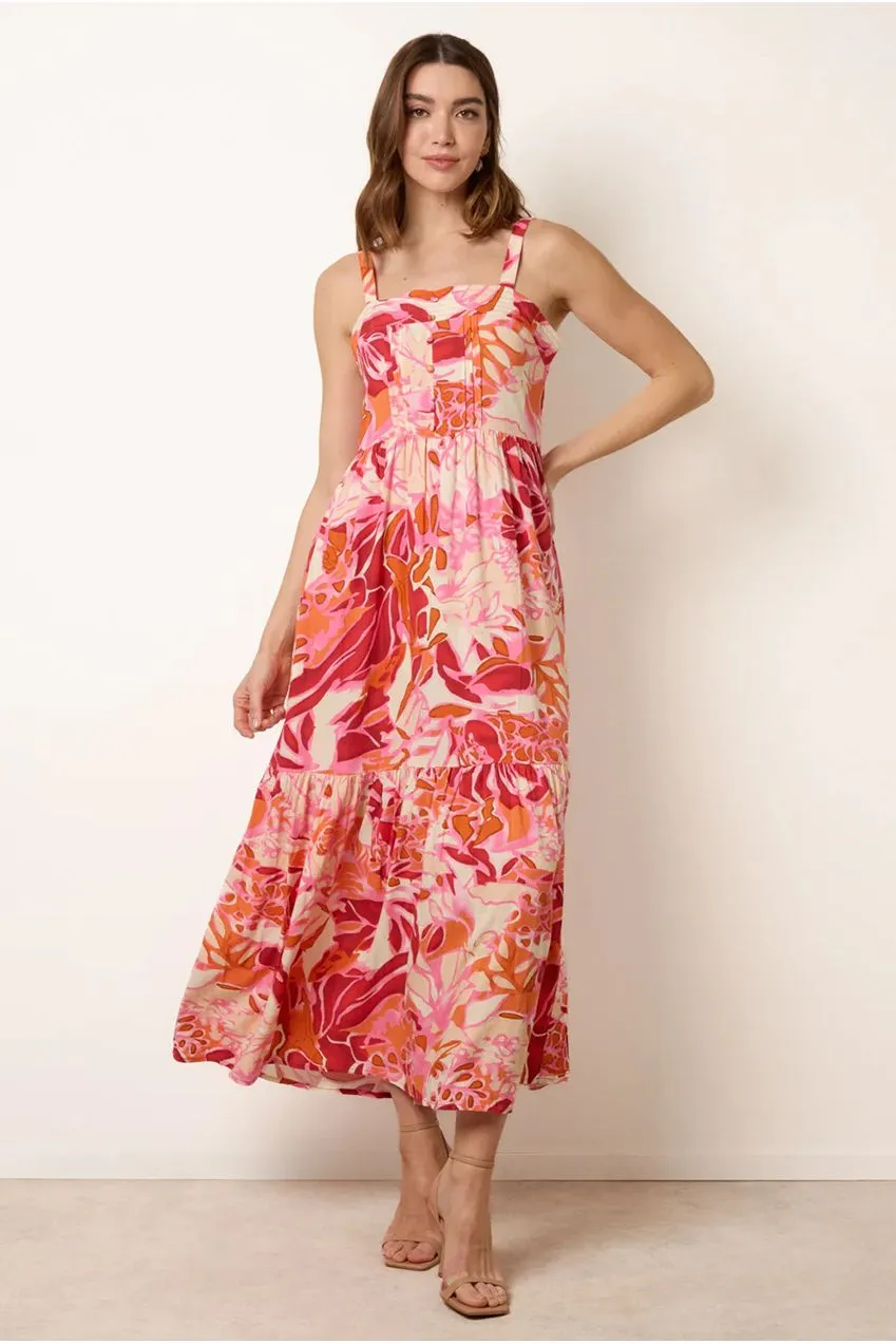 Blue Vanilla Tropical Print abito lungo rosa viscosa
