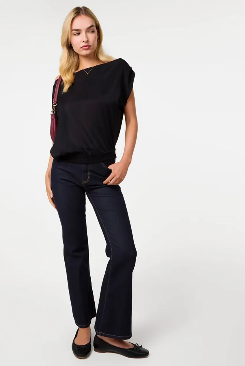 Pink Vanilla Off Shoulder Top Nero Monospalla Elasticizzato