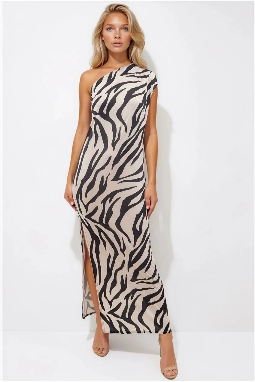 Honor Gold Cleo Zebra abito monospalla SM zebrato