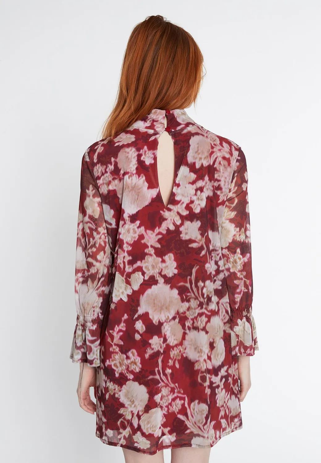 Ana Alcazar Suntia abito floreale rosso maniche lunghe