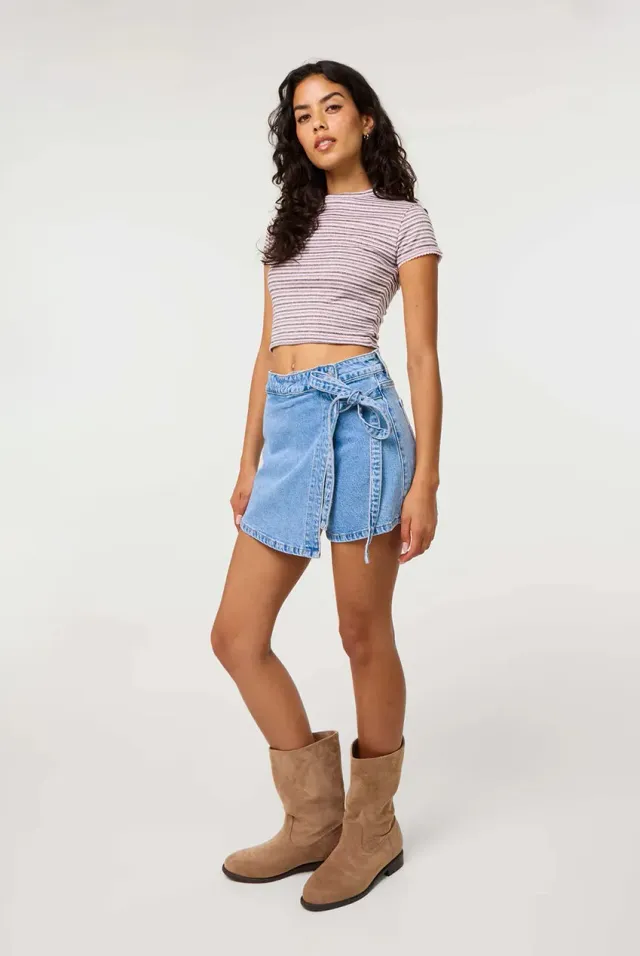 Pink Vanilla Star Diamante skort denim chiaro mini