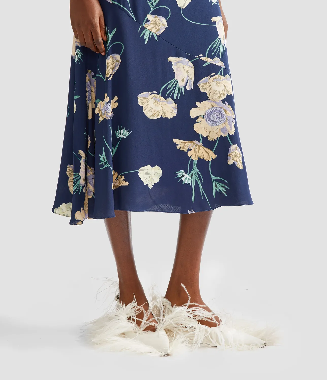 Erdem Gonna Midi Crepe Floreale Blu Papaveri