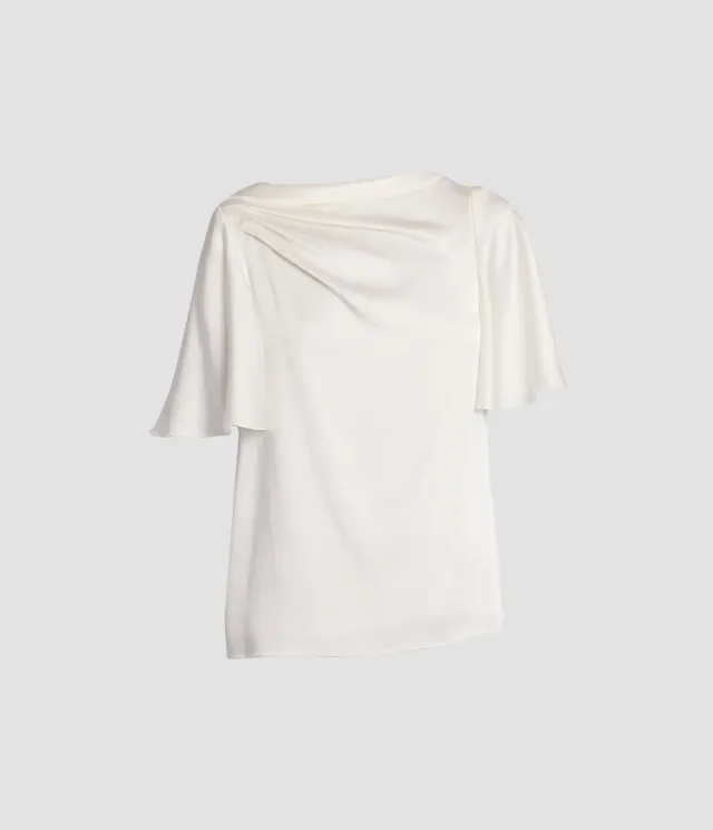 Erdem Draped Short Sleeve top bianco satin