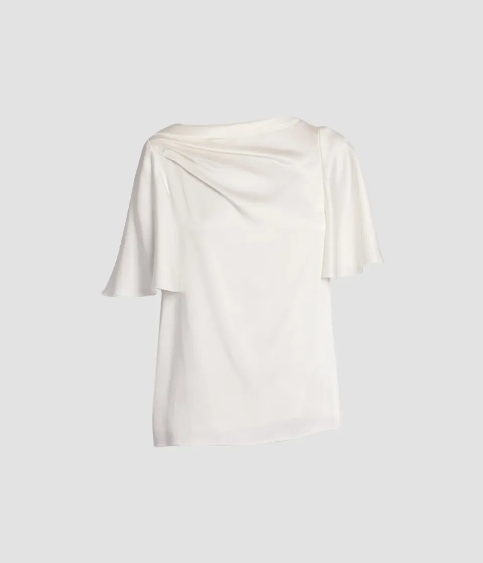 Erdem Draped Short Sleeve top bianco satin