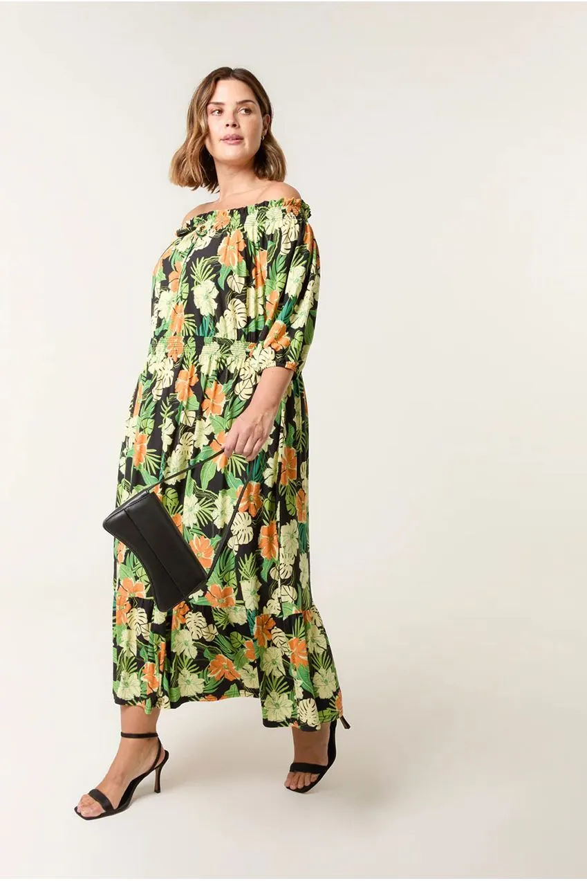 Blue Vanilla Curve Bardot abito midi nero spalle scoperte