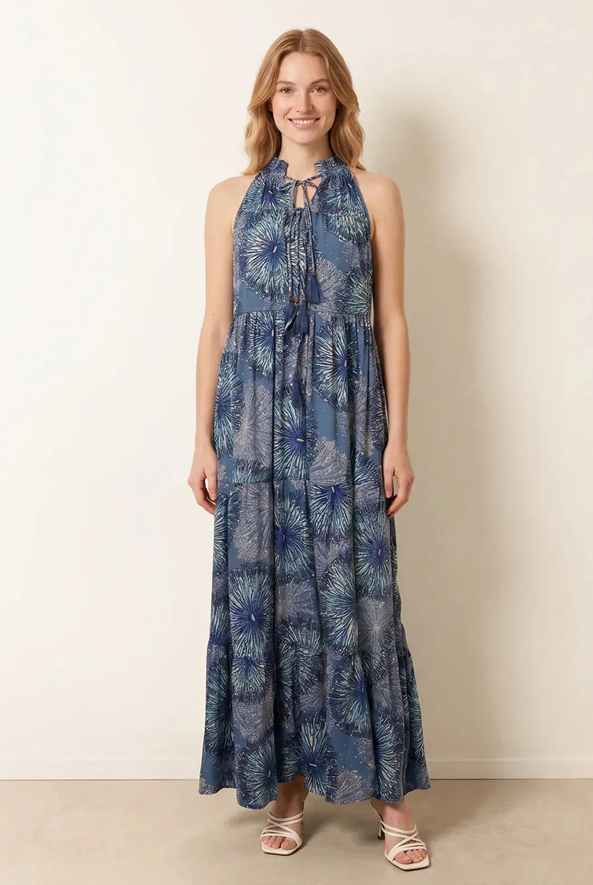 Blue Vanilla abito maxi royal blue scollo alto senza maniche