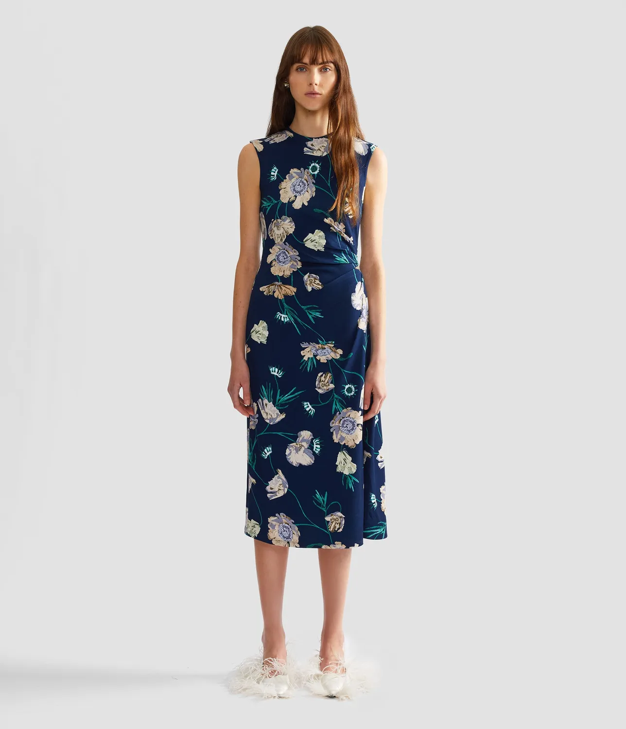 Erdem Abito Midi Ponte Floreale Blu Smanicato