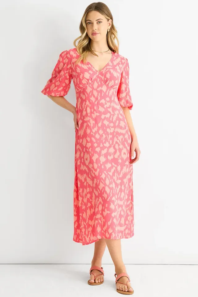 Gini London Animal Print abito midi viscosa rosa