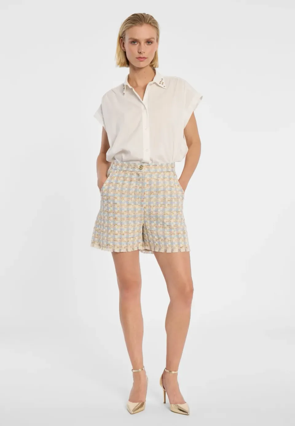 Ana Alcazar Ditah Shorts Bouclé Azzurro