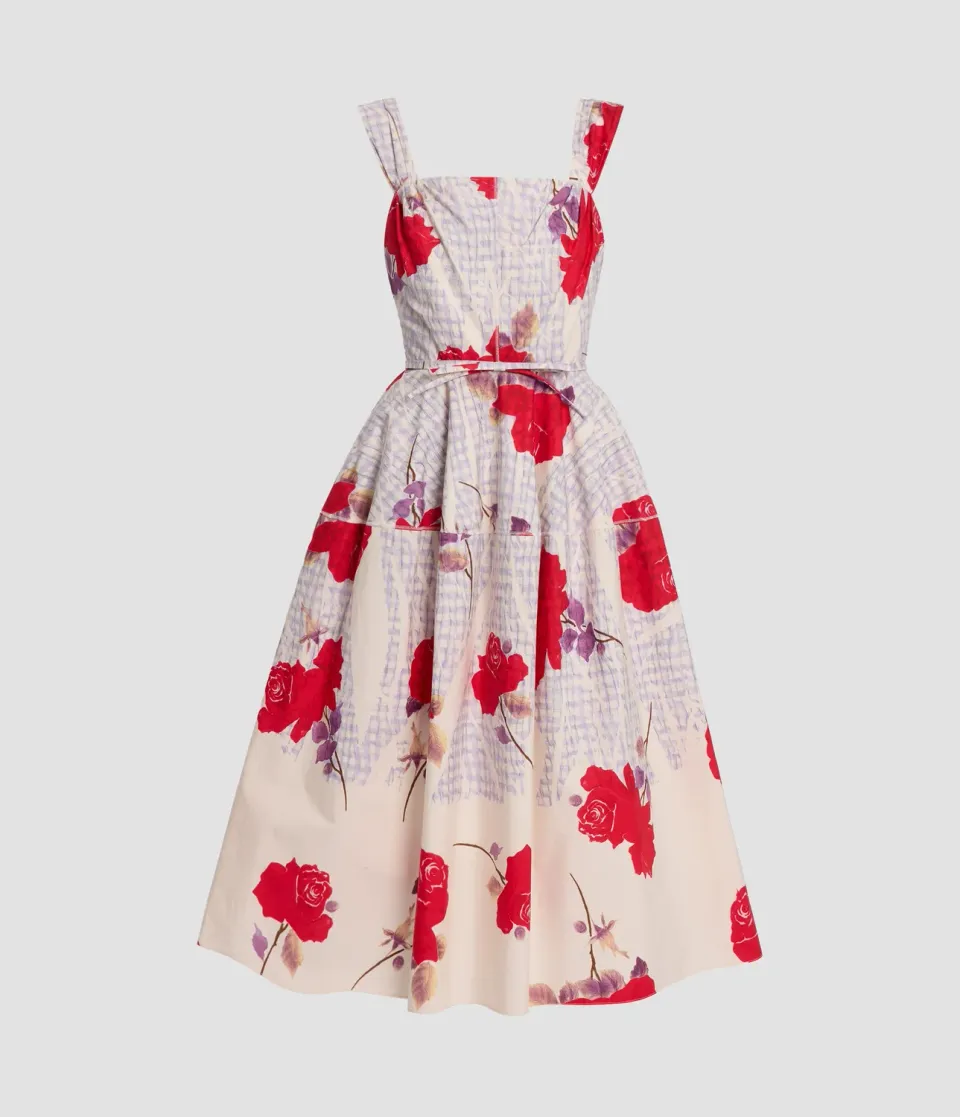 Erdem abito midi popeline cotone floreale smanicato