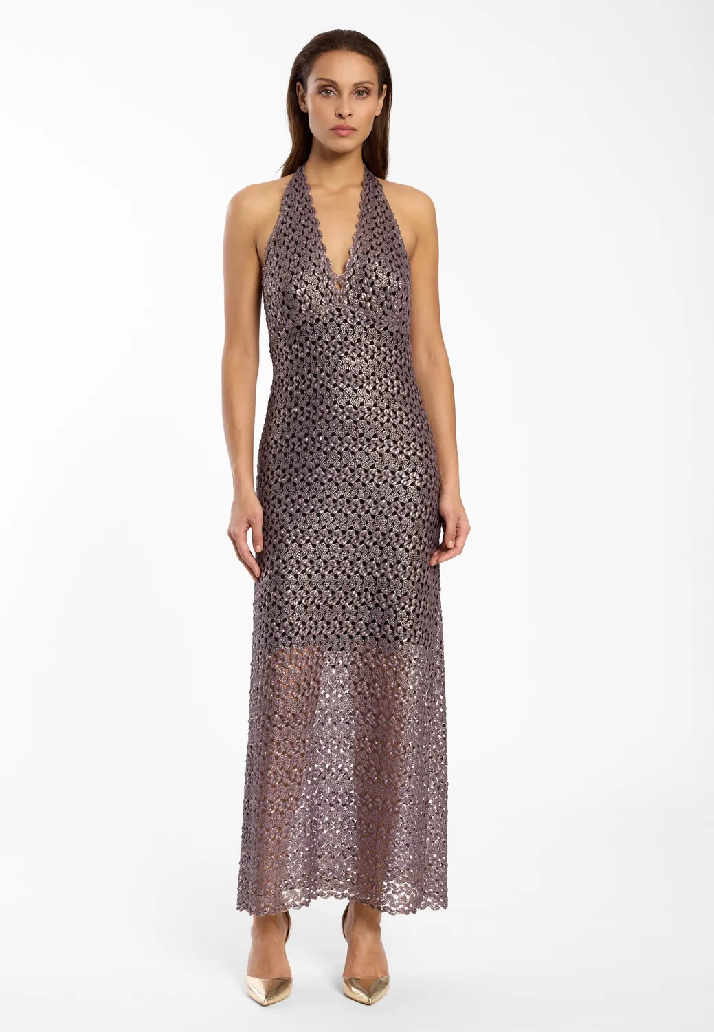 Ana Alcazar Dilna abito maxi marrone metallizzato