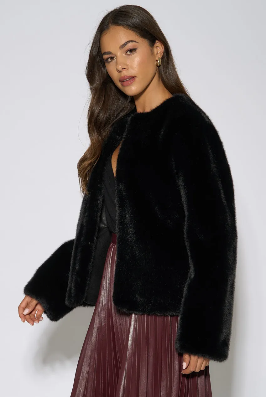 Gini London Faux Fur giacca nera corta eco-pelliccia