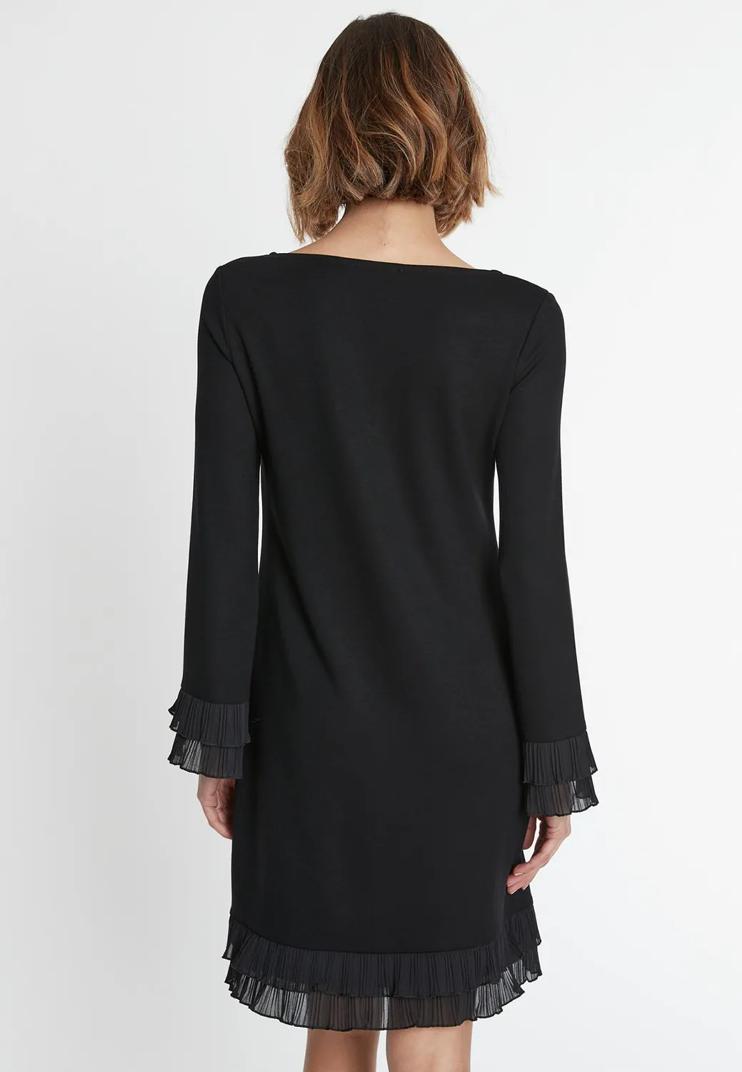 Ana Alcazar Sipora abito jersey nero volant scollo V
