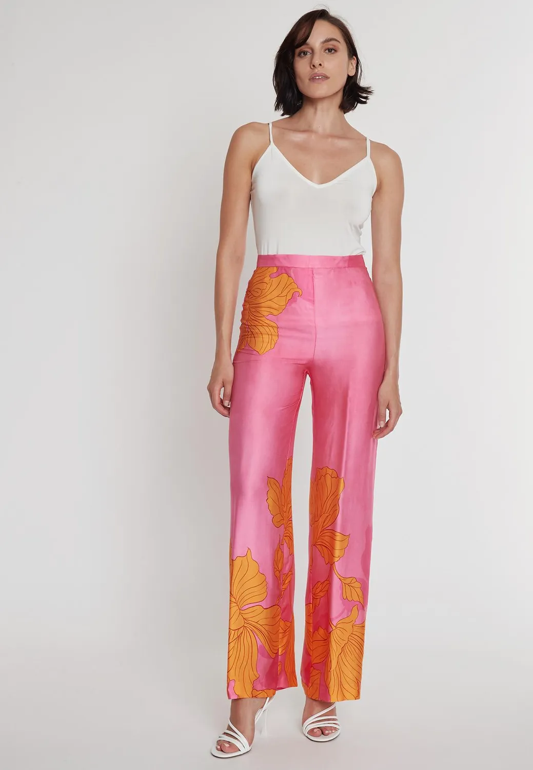 Ana Alcazar Paska pantaloni raso rosa a fiori