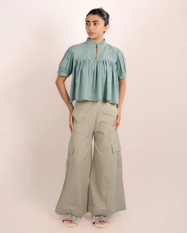 Our Dve Rosy top azzurro menta cotone