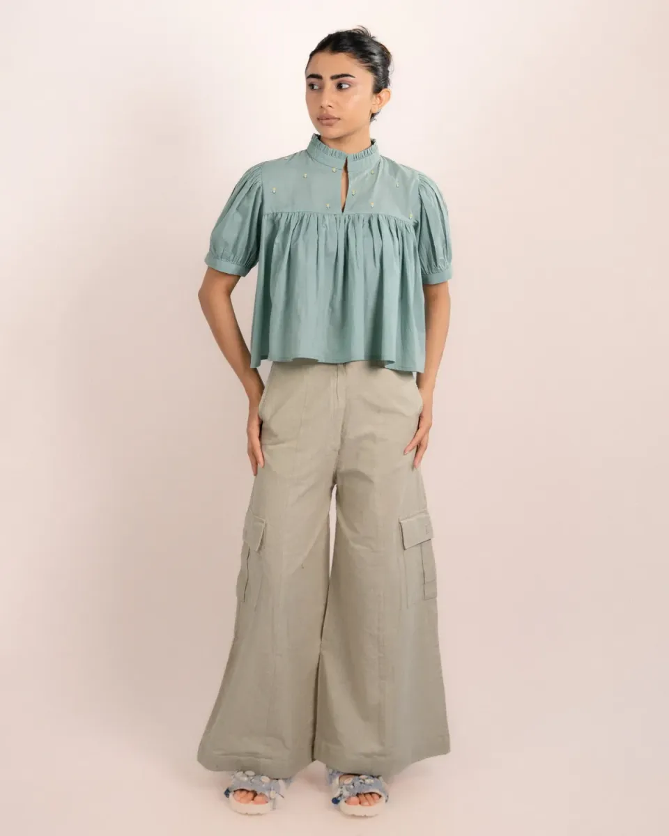 Our Dve Rosy top azzurro menta cotone