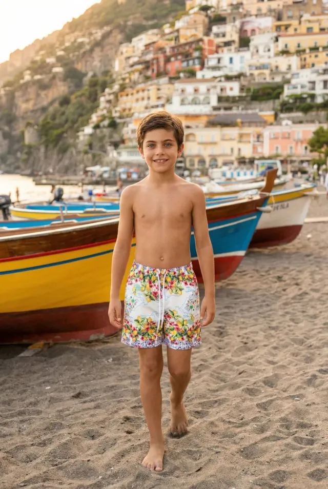 Antica Sartoria FW141 costume boxer bambino giallo agrumi