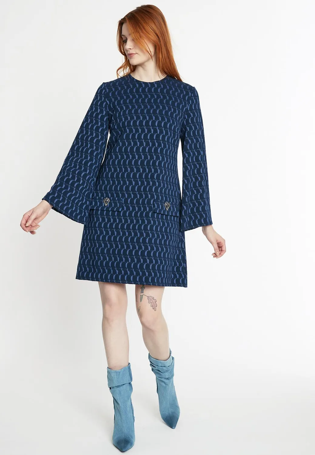 Ana Alcazar Siwora abito corto jacquard blu