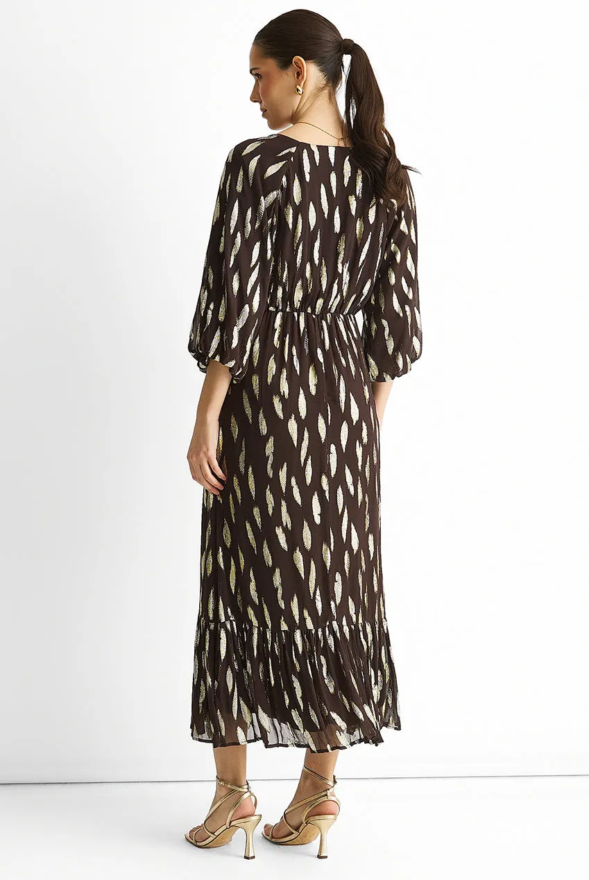 Gini London Clipped Balloon abito maxi cioccolato viscosa