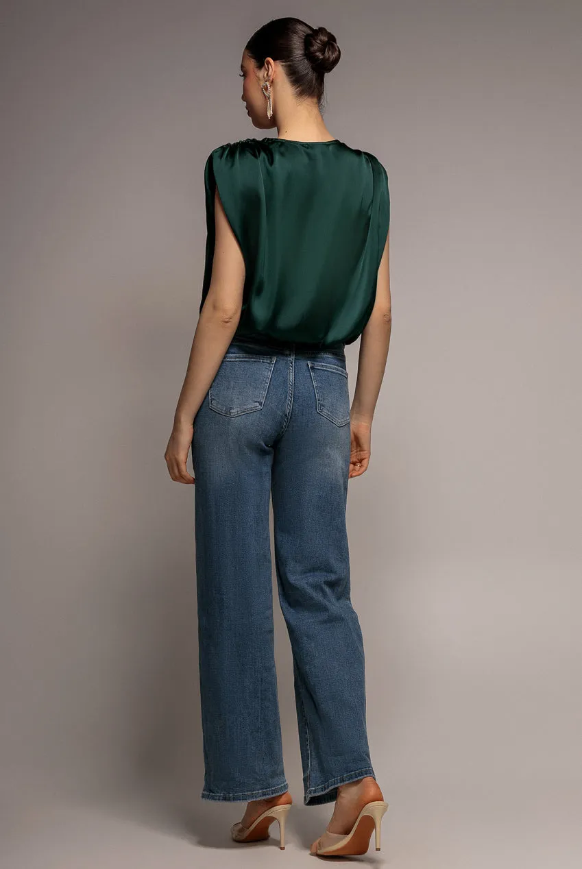 Goddiva Top Satinato Incrociato Verde Smeraldo