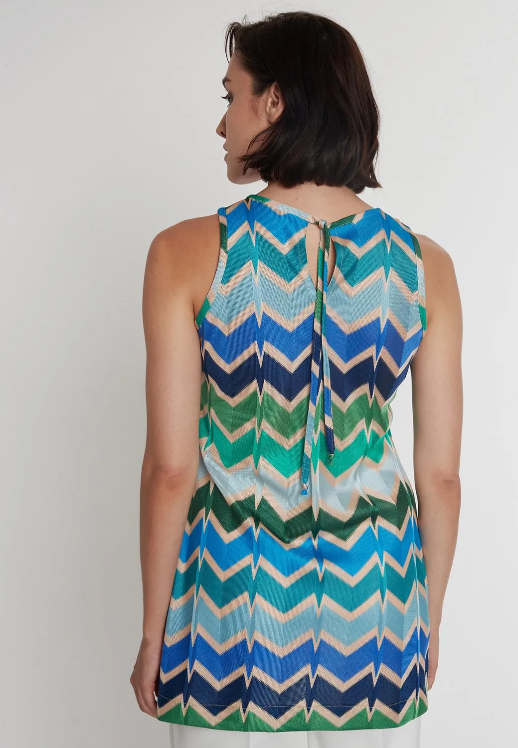 Ana Alcazar Poccy top lungo smanicato zigzag blu