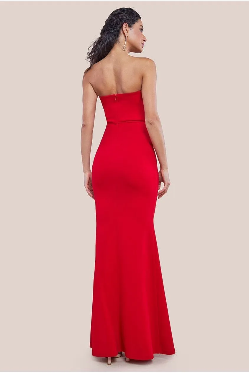 Goddiva Scuba Crepe abito maxi rosso fascia