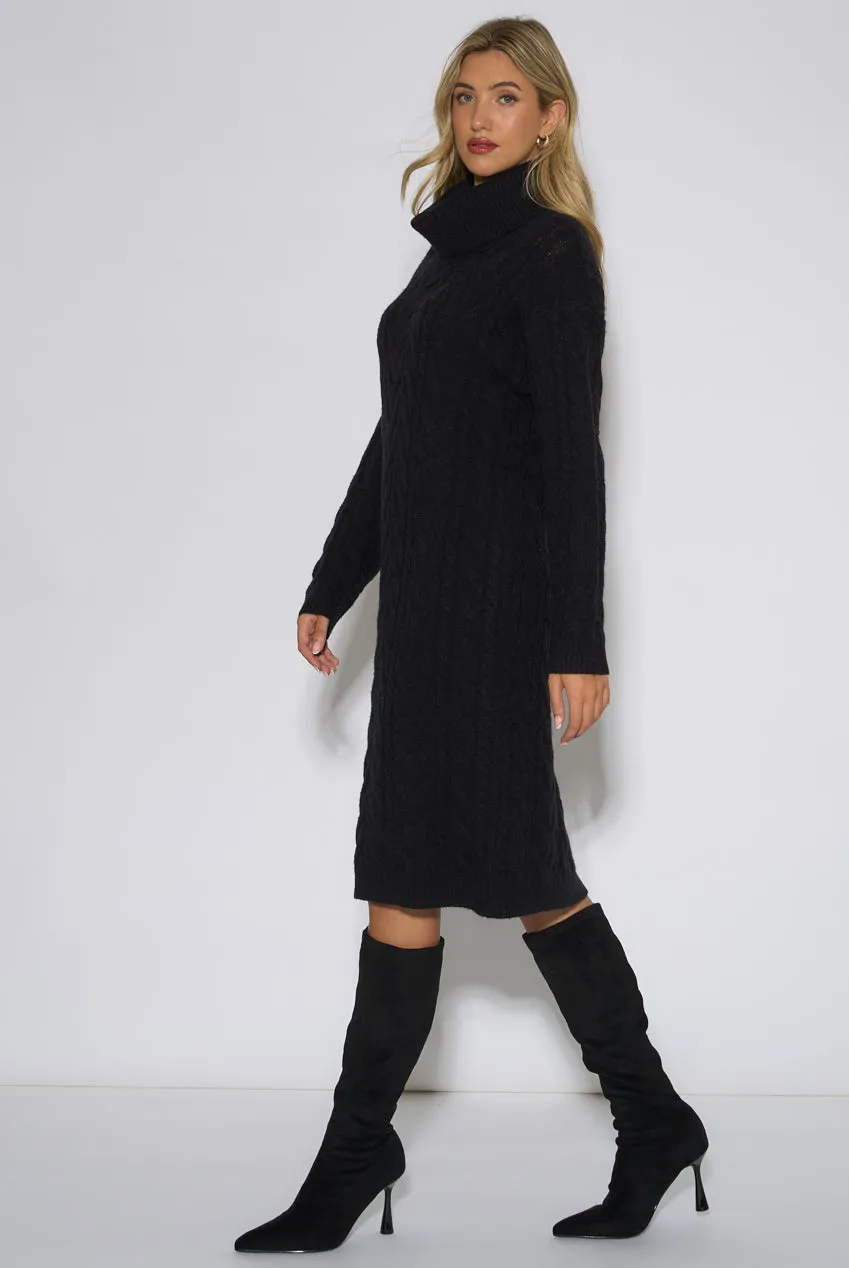 Gini London High Neck abito midi nero knit