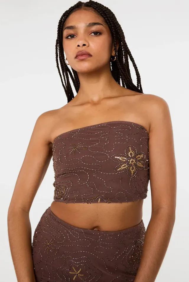 Pink Vanilla Sequin Embroidered top bandeau cioccolato paillettes