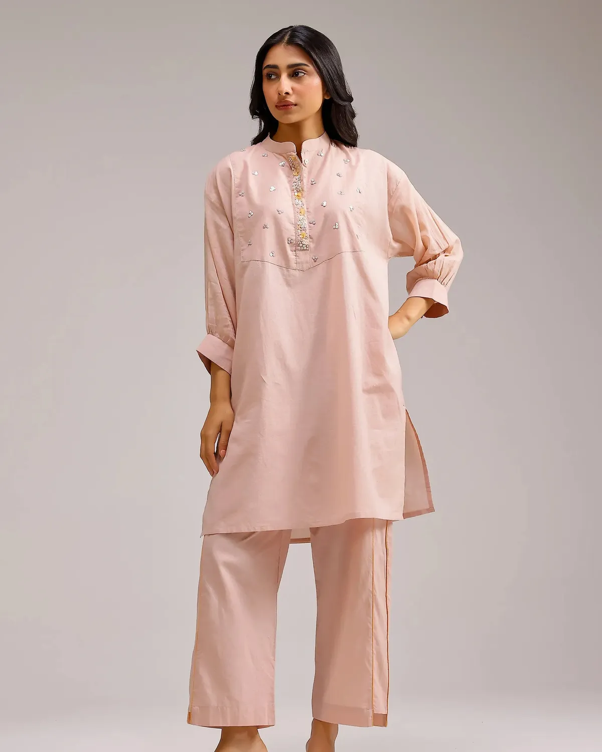 Our Dve Saanjh Grace kurta rosa flamingo cotone 3 pezzi